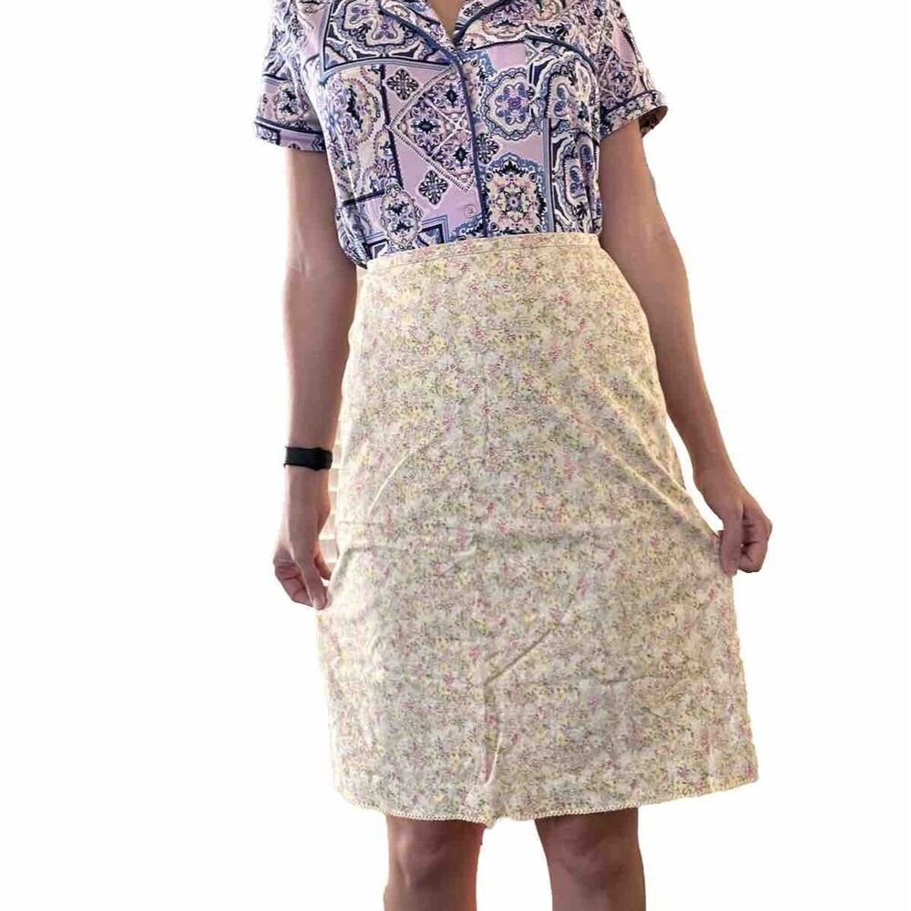 Vintage 90s GAP Ditsy Yellow Floral Cottagecore Stretch Midi Knee Size 2